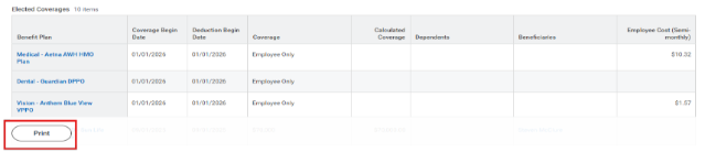 Print button on workday